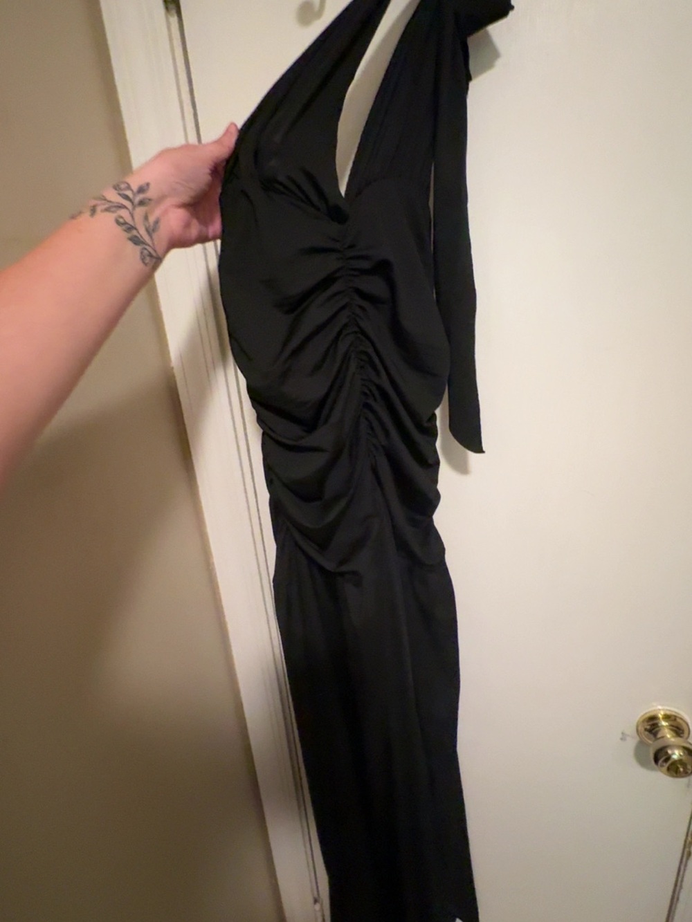 Black Ruched Halter Midi Dress